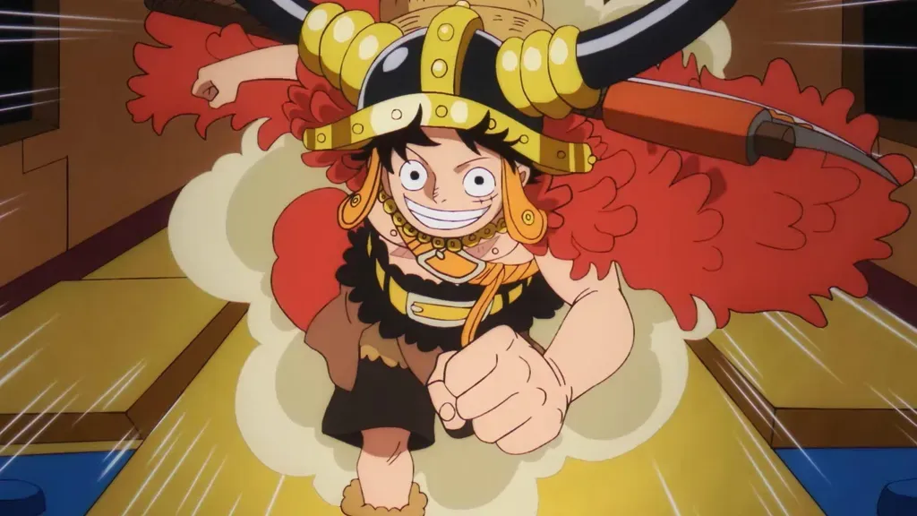 Luffy em sua forma Gear 5 na animação de One Piece