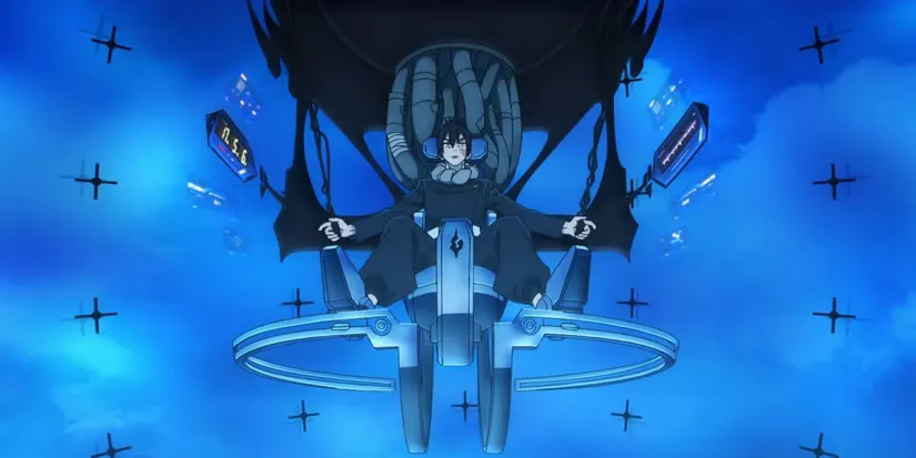 Kokichi dentro do cockpit de Mechamaru