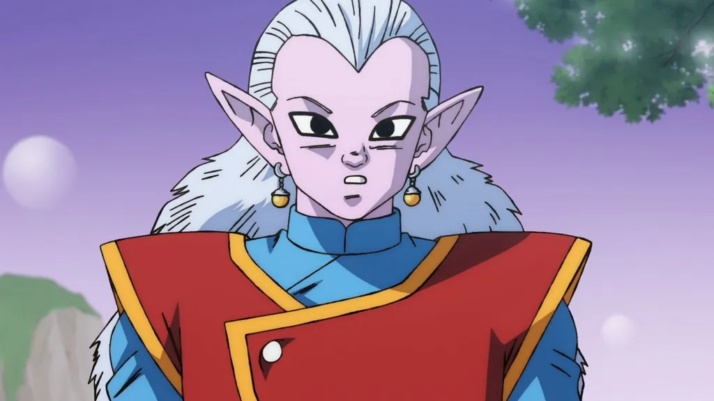 Goku e Kibitokai em Dragon Ball Super: Beerus, durante um momento de combate