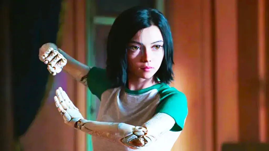 Rosa Salazar como Alita no filme Alita: Anjo de Combate