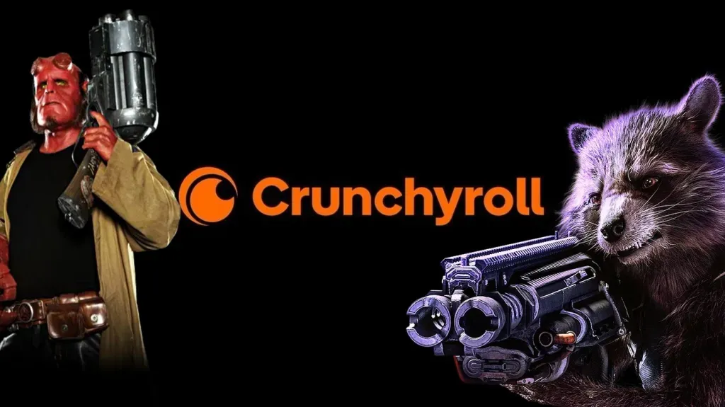 Logotipos da Crunchyroll, Disney e Columbia indicando parcerias na indústria