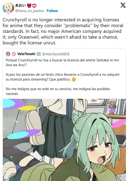 Tela mostrando opções de streaming para animes, mas com Seitokai ni mo Ana wa Aru! ausente