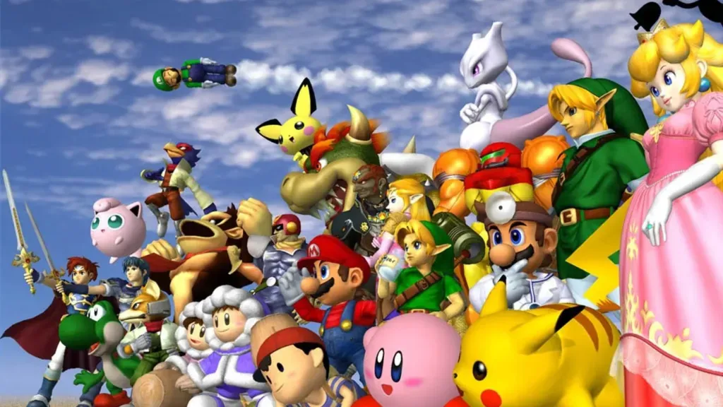 Personagens da Nintendo lutando em Super Smash Bros. Melee