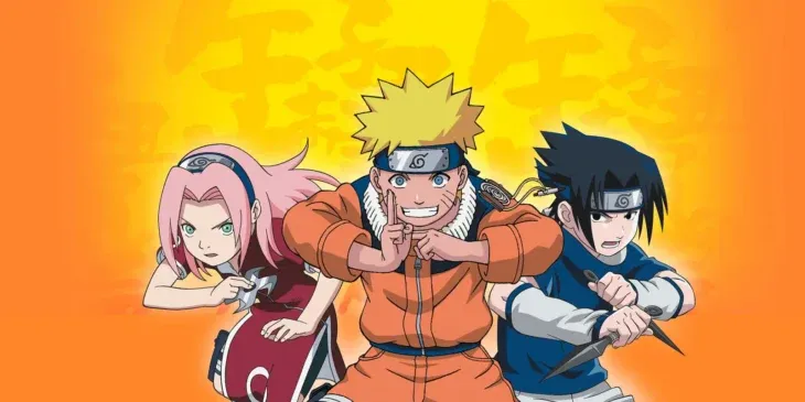 Sakura, Naruto e Sasuke em arte promocional do anime clássico