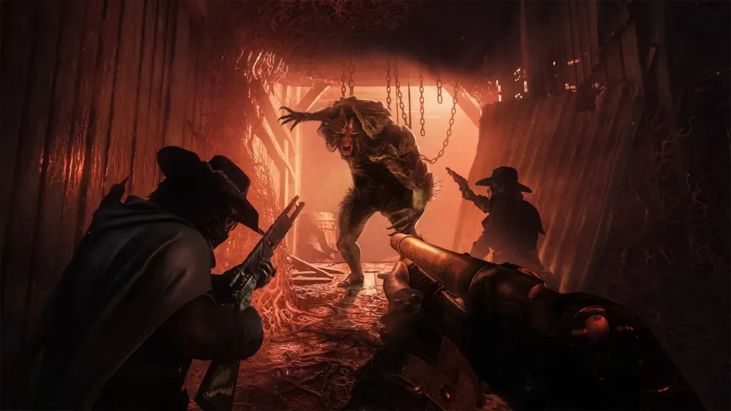 Capa de Hunt: Showdown 1896, com caçadores e monstros.