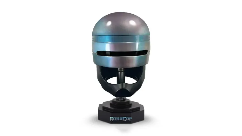 Detalhe do capacete da figura do RoboCop