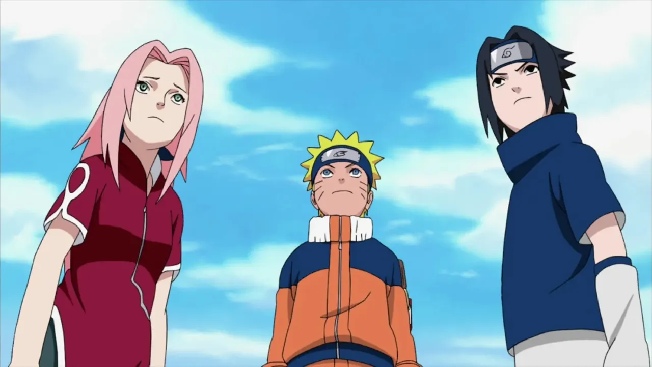 Naruto, Sasuke e Sakura, o Time 7, juntos em uma cena