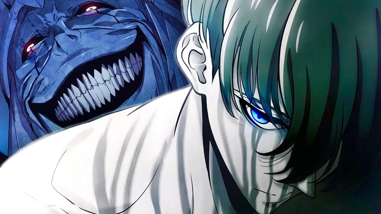 Solo Leveling — Sung Jinwoo diante da estátua de Deus no Templo Cartenon