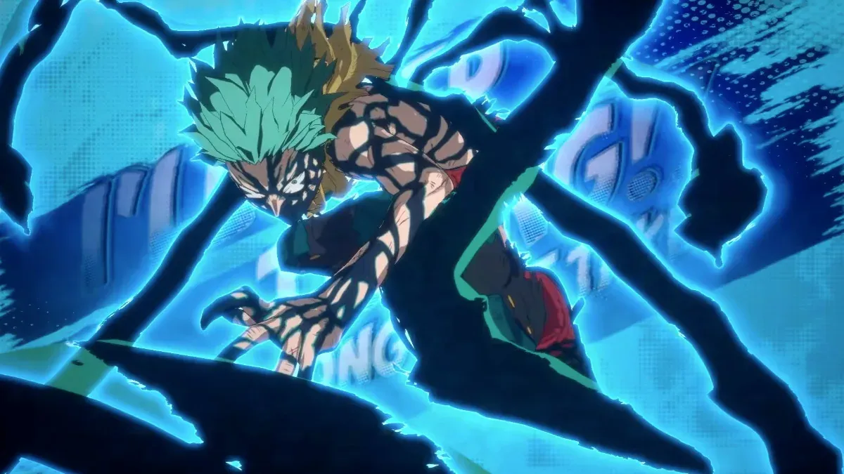 Deku em combate no jogo All's Justice